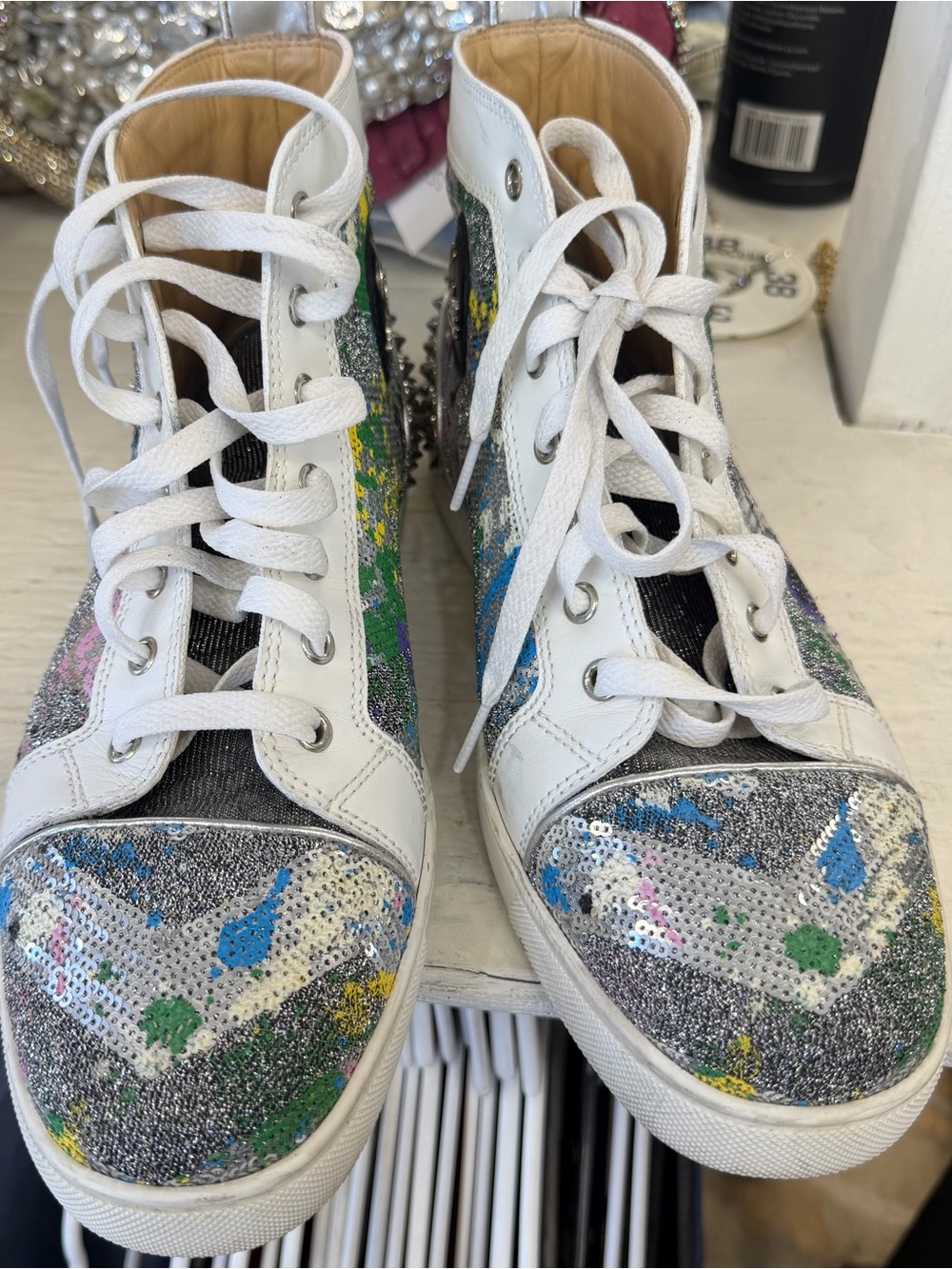 Christian Louboutin Graffiti Sequin High Sneakers Size 43